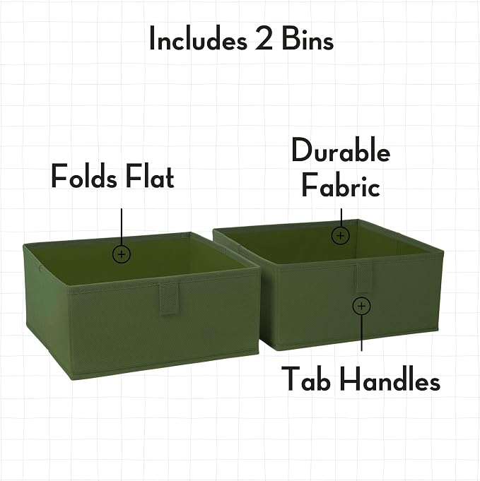 RiverRidge Folding Storage Bins - 2-pack of 5in Tall Olive Cubes