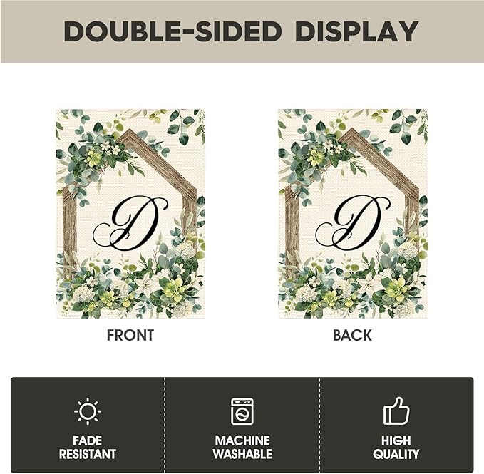 AVOIN colorlife Initial Letter D Monogram House Flag 28x40 Inch Double Sided Outside, Spring Floral Family Last Name Yard Decoration
