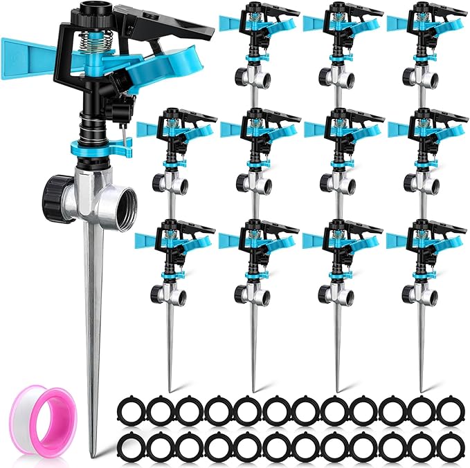 12 Pack Lawn Sprinklers for Yard Bulk Heavy Duty Water Sprinkler Head Adjustable 360 Degree Rotating Water Sprinklers Above Ground for Lawn Garden Flower Grass Irrigation Playtime