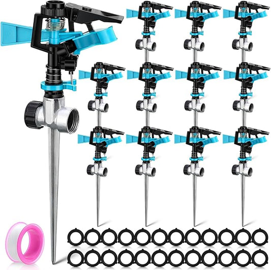 12 Pack Lawn Sprinklers for Yard Bulk Heavy Duty Water Sprinkler Head Adjustable 360 Degree Rotating Water Sprinklers Above Ground for Lawn Garden Flower Grass Irrigation Playtime