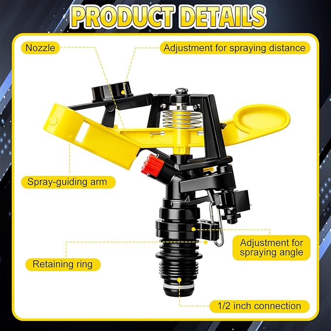 Honoson 1/2 Inch Plastic Impact Sprinklers Heads Adjustable 0-360 Degree Pulsating Oscillating Watering Sprinkler Head for Garden Law Grass Yard Irrigation Supplies(4 Pcs,Yellow)