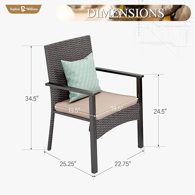 Sophia & William Patio Chairs Set of 6, 6 Pcs Lightweight Rattan Outdoor Dining Chairs, All-Weather Wicker Dining Chairs with Comfortable Seating