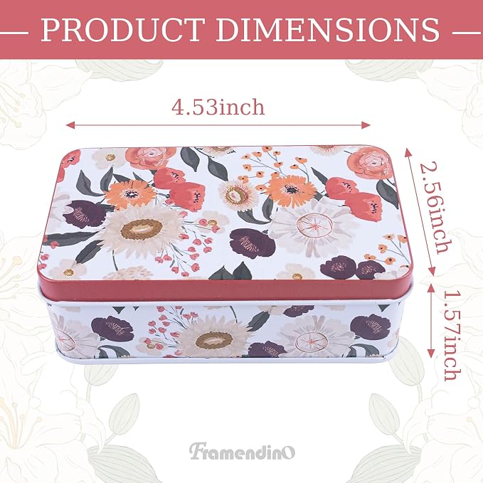 Framendino, 5 Pack Mini Tin Tinplate Coin Boxes Floral Pattern Small Trinket Jewelry Storage Case Containers Box with Lid for Bead (Random Color)