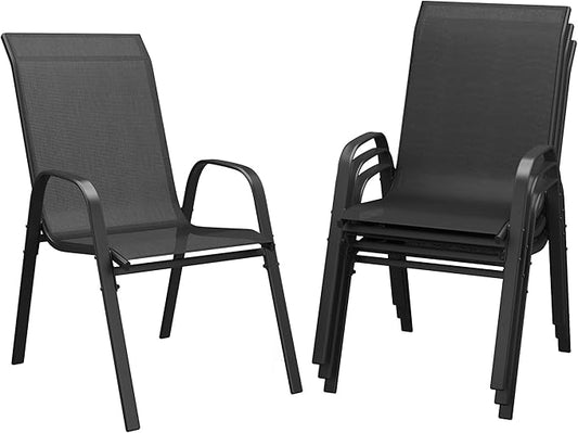 DIFY Patio Chairs Set of 4, Stackable Outdoor Dining Chairs Set with Breathable Textilene High Back and All-Weather Metal Frame for Garden, Backyard, Deck, Dark Grey