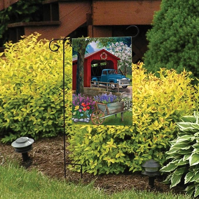 Briarwood Lane Bridge in Bloom Spring Garden Flag