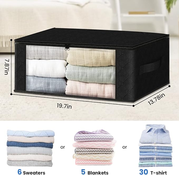 HomeHacks 10-Pack Clothes Organizer Storage Bags, 35L Storage Bins, Black