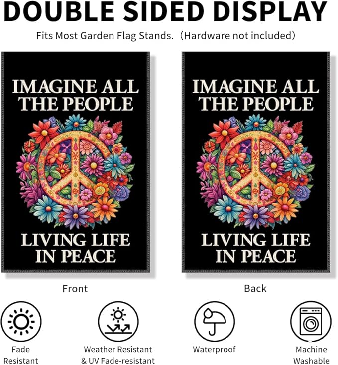 Imagine All The People Living Life In Peace Garden Flag, Boho Hippie Hate Has No Home Here Garden Flag, Floral Equality Inclusion Protest Peace Sign Banner, Funny Home Yard Liberal Outdoor Decor