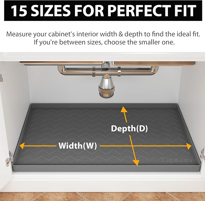 TigeJoy Under Sink Mats for Kitchen Waterproof 37" x 22", Cabinet Liner