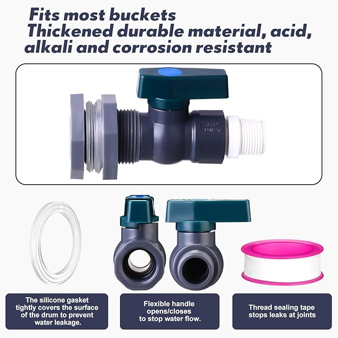 2 Sets 3/4 Inches Rain Barrel Spigot Kit Water Barrel PVC Garden Diverter Kit Include Bulkhead Fitting Hose Faucet Adapter and Thread Seal Tape for Home Outdoor(Classic Style)
