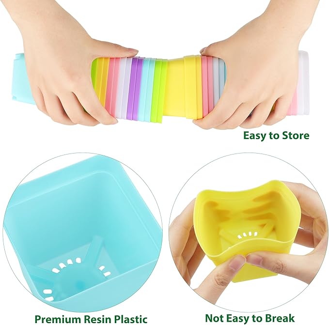 Hahood 120 Pack Mini Plastic Planters 3 Inch Flower Seedling Nursery Pots with Pallet Colorful Square Flower Plant Pots Seed Starting Pots with Labels and Tools for Home Garden Flowers Plants,6 Colors