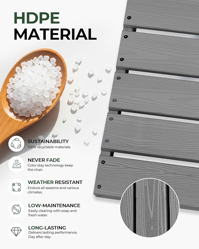 Patio Chairs, HDPE Outdoor Dining Chairs with Wide Seat, All Weather Oversized Porch Chair for Garden, Backyard, Deck - Grey