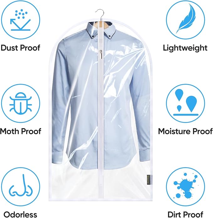 BALEINE 2PK Clear Garment Bags for Hanging Clothes, 40" Dress Suit Bag