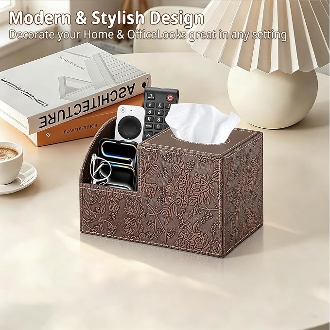 PU Leather Square Tissue Box Cover - Multi-Functional Tissue Box Holder