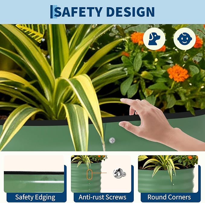 2 Pcs Raised Garden Beds Outdoor 8x4x1.5 ft - Galvanized Steel Planter Box for Vegetables, Flowers, Rust-Resistant Garden Box, Easy Assembly Raised Beds, Durable Planters for Outdoor Plants, Green