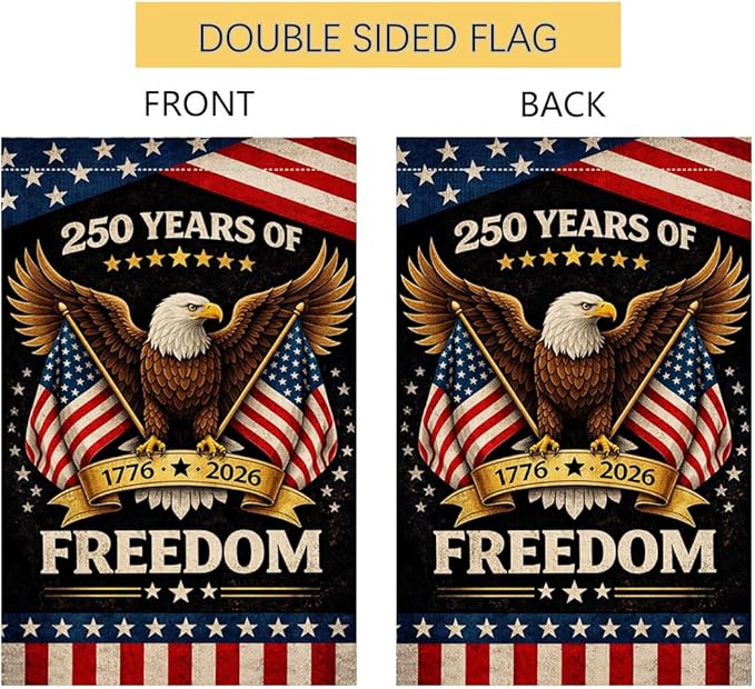 BLKWHT 250 Years America Garden Flag 12x18 Vertical Double Sided 1776-2026 USA 250th Anniversary Freedom Banner 4th of July Patriotic Outside Decorations Burlap Yard Flag BW865