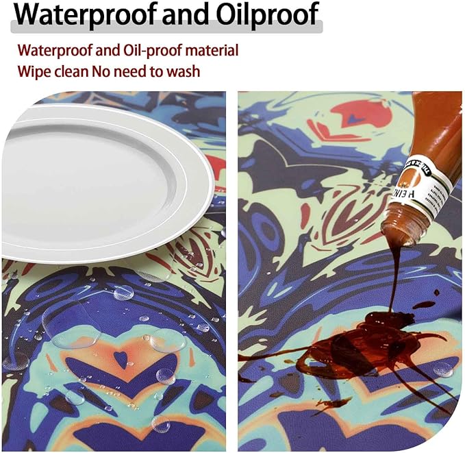 Fitted Mandala Round Tablecloth Waterproof Patio Table Cloths for 45-54" Tables Travel Vacation Camper Accessories Outdoor Road Trip Must Haves New Home Living Room House Decorations