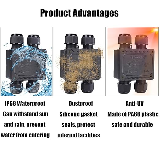Waterproof 4 Way Junction Box, 2 PCS IP68 Underground Electrical Box with Terminal Block for Landscape Lighting, Garden Lights, Solar Power