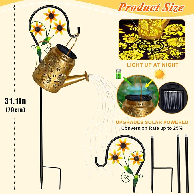 ostritec Solar Solar Lanterns Garden Decor Sunflower Lights, Large Hanging Lantern with Shepherd Hook, Waterproof Outdoor Decor for Landscape Pathway Yard, Gifts for Mom Women Mothers Day