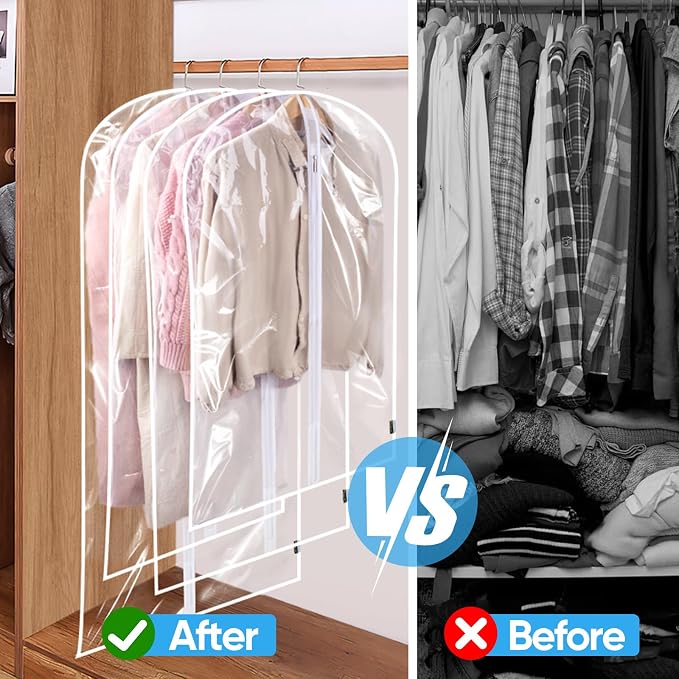 BALEINE 2PK Clear Garment Bags for Hanging Clothes, 40" Dress Suit Bag
