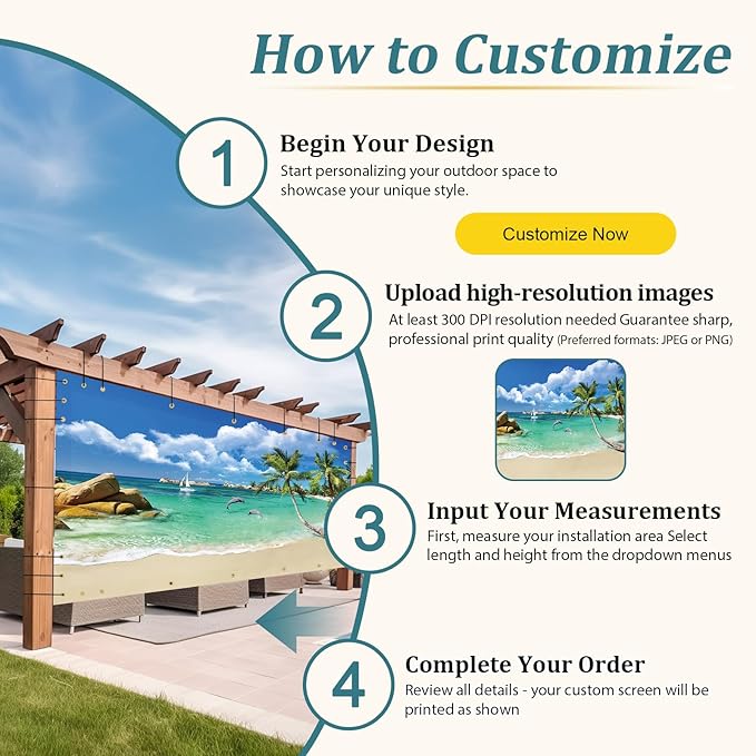 Shade&Beyond Custom Design Patio & Gazebo Backdrop Screen, Full-Color Printed PVC Shade Cloth with UV Resistant, Sun Shade Cover for Outdoor, Garden, Backyard, Balcony, GN01