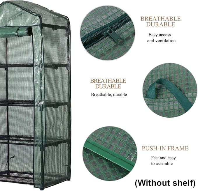 4 Tier Mini Garden Greenhouse Cover, Garden Replacement Cover with Roll-up Zipper Door, Waterproof Clear Greenhouse Cover, Plastic Mini Greenhouse for Flowers Plants and Vegetables