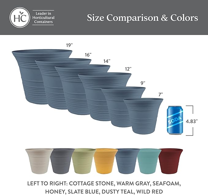 The HC Companies 7 Inch Sedona Round Self Watering Planter Pots, Lightweight UV-Resistant Plastic Indoor & Outdoor Planters, 4-Pack Flower Pots for Garden & Home Decor, Slate Blue