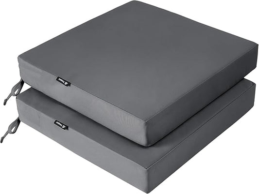 Favoyard Patio Chair Cushions 20 x 20 x 3 Inch Waterproof Outdoor Seat Cushions for Patio Furniture 3-Year Color Fastness Garden Sofa Couch Pads with Handle & Adjustable Straps Set of 2, Dark Grey