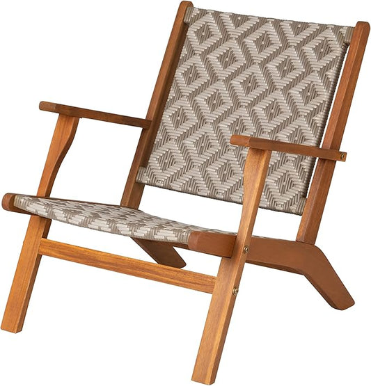 Balkene Home 64158 Vega Natural Stain Outdoor Chair All Weather Wicker Outdoor Chair Acacia Wood Construction Mid Century Design Comfortable Reclining Armchair - Diamond Weave Wicker