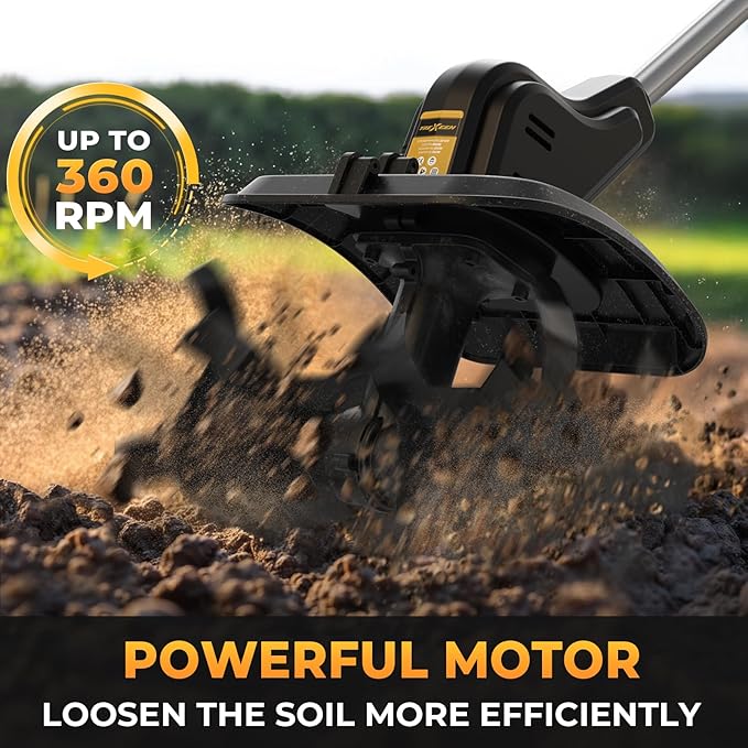 Cordless Tiller Cultivator for Dewalt 20v Max Battery, 360RPM Electric Tiller for Gardening, 11.8in Tilling Width ＆ 8.6in Depth, Battery Powered Tiller for Lawn/Soil Cultivation (Battery Not Included)