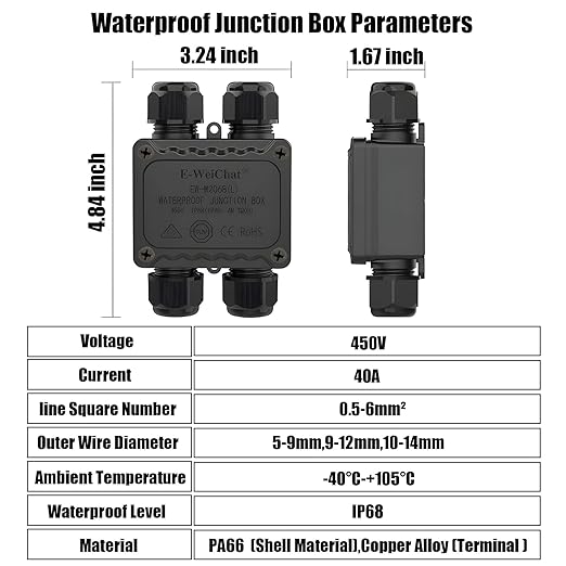 Waterproof 4 Way Junction Box, 2 PCS IP68 Underground Electrical Box with Terminal Block for Landscape Lighting, Garden Lights, Solar Power