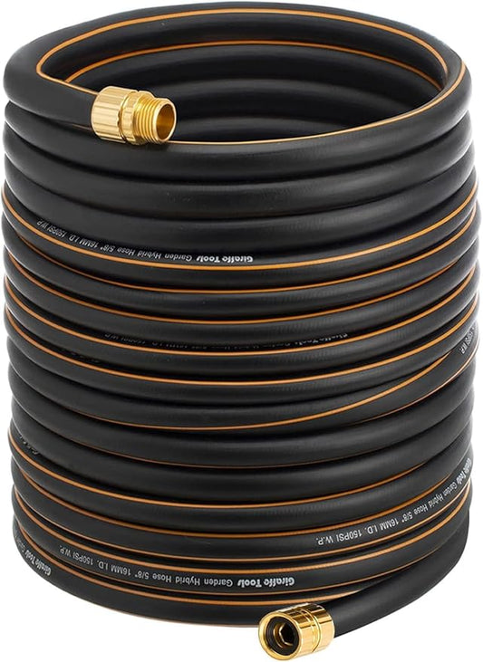 Giraffe Tools Garden Hose 5/8" Custom Length, No Kink, Flexible, Leakproof Water Hose, 600 Burst PSI, 100ft Male Female Fittings,Black Orange