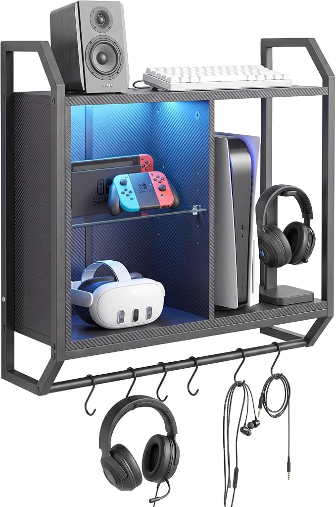 Gaming Floating Wall Shelves with LED Lights, Wall Mounted Shelf