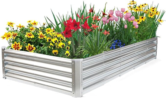 JERIA 6×3×1ft Raised Garden Bed with Support Rods,Galvanized Raised Garden Bed Kit Outdoor Metal Gardening Planter Box for Vegetable, Fruits, Flower