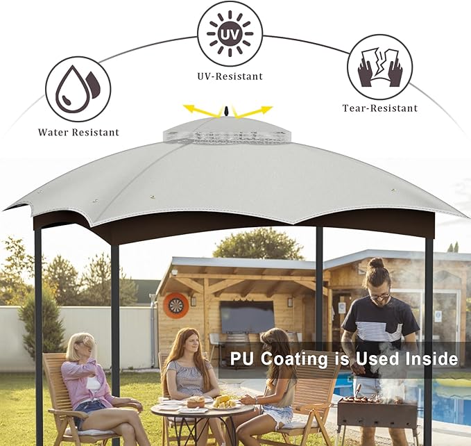 10x12 Gazebo Replacement Canopy Top Cover,Outdoor Double Tier Waterproof Canopy Roof for Lowe's Allen Roth Gazebo #GF-12S004B-1（Gray）