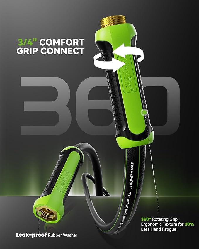 RAINPOINT Garden Hose 75ft x 5/8", Water Hose Heavy Duty, Flexible, Lightweight Durable Hybrid Hose with Swivel Handle for Yard, Car Wash, Pets, No Kink, Male to Female Fittings