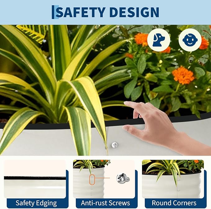 2 Pcs Raised Garden Beds Outdoor 8x2x1.5 ft - Galvanized Steel Planter Box for Vegetables, Flowers, Rust-Resistant Garden Box, Easy Assembly Raised Beds, Durable Planters for Outdoor Plants, Beige