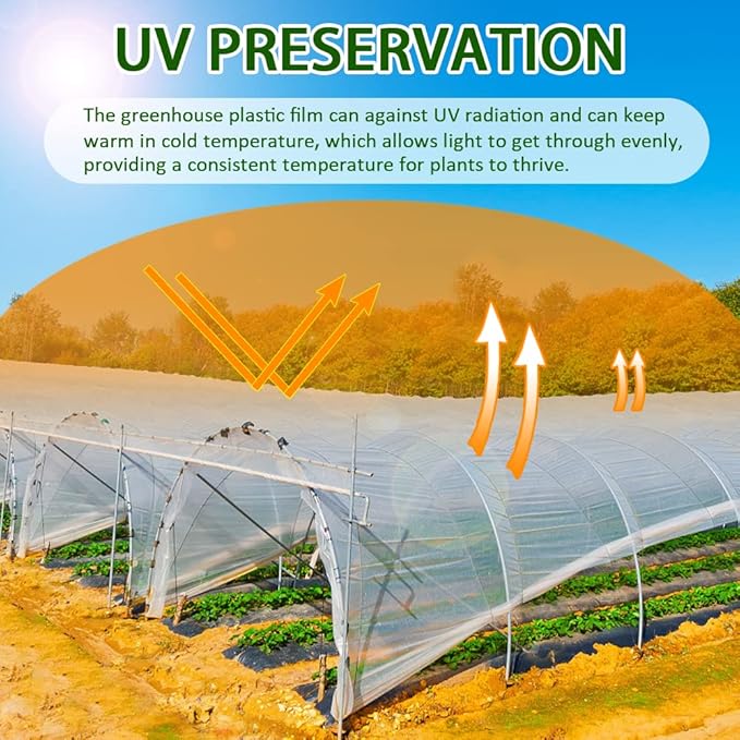 LSGCQ 6 mil Greenhouse Plastic Film Sheeting Cover 8 x 26 Ft UV Resistant Clear Polyethylene Film Green House Hoop Farm Plastic Cover for Gardening, Farming, Agriculture