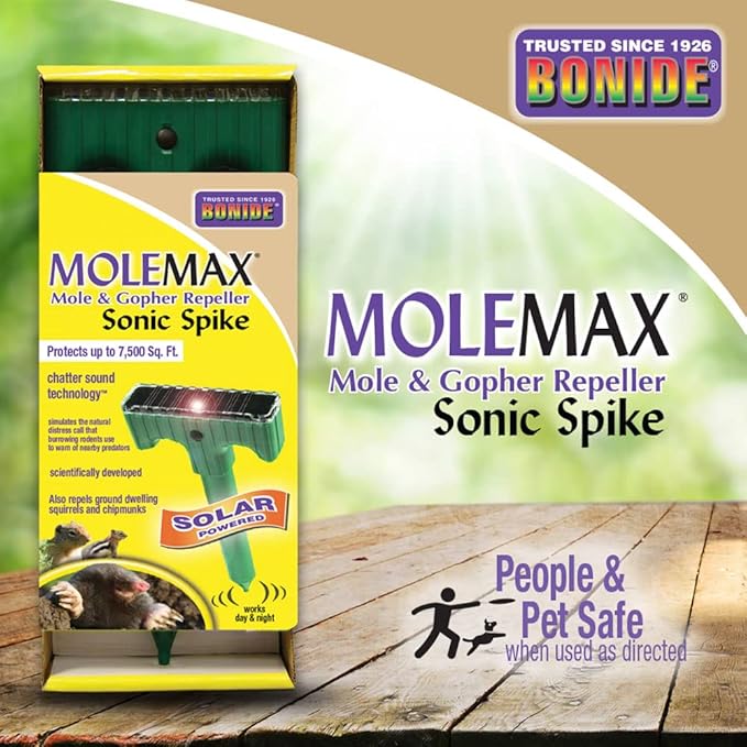 Bonide (BND61121) - Molemax Sonic Spike Repeller, Solar Powered Mole and Gopher Repellent