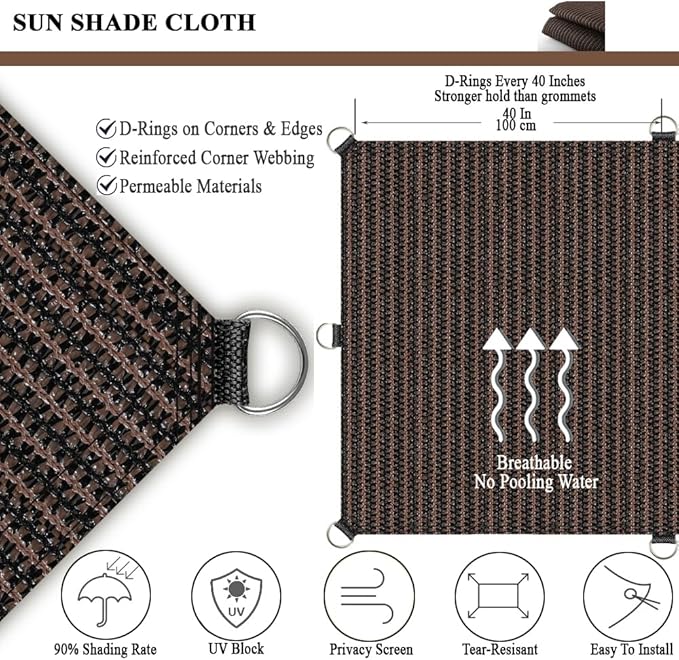 Sun Shade Cloth 6x15 FT, UV Block Outdoor Patio Shade Cover, Permeable and Tear Fade Resistant Rectangle Sunshade Fabric for Backyard, Porch, Pergola, Yard, Deck, Garden, Mocha
