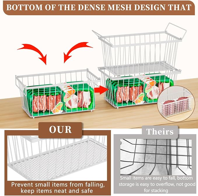 Enhanced Leak-Proof Bottom, Freezer Organizer Bins for 7 Cu.Ft,6 Pack