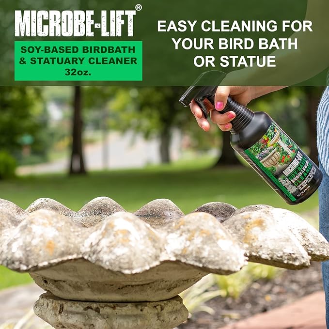 Microbe-Lift Soy-Based Birdbath & Statuary Cleaner – 32 Oz – Safe for Birds – Cleans Garden Statues, Stone, Brick & Sculptures – Natural, Non-Toxic Formula