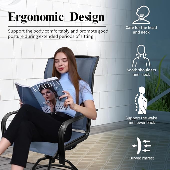 SHGJ&SOFT Patio Swivel Chairs, Waterproof Outdoor Dining Chairs with All-Weather Textilene Mesh for Deck, Garden, and Backyard (Plain Backrest-Blue, Set of 2)