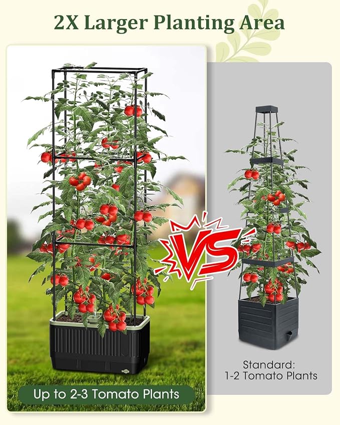 Self Watering Tomato Planter with Trellis, Rectangular Tomato Cages Trellis for Raised Garden Bed, Tomato Planters Box for Garden Pots Patio Indoor Outdoor (Rectangular, 2PC)