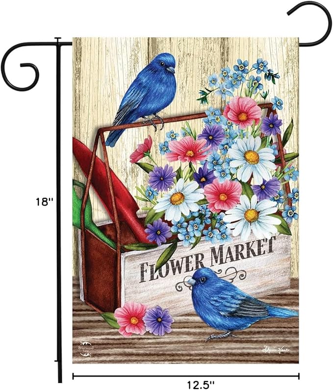 Flower Market Spring Garden Flag Primitive Brids 12.5" x 18" Briarwood Lane