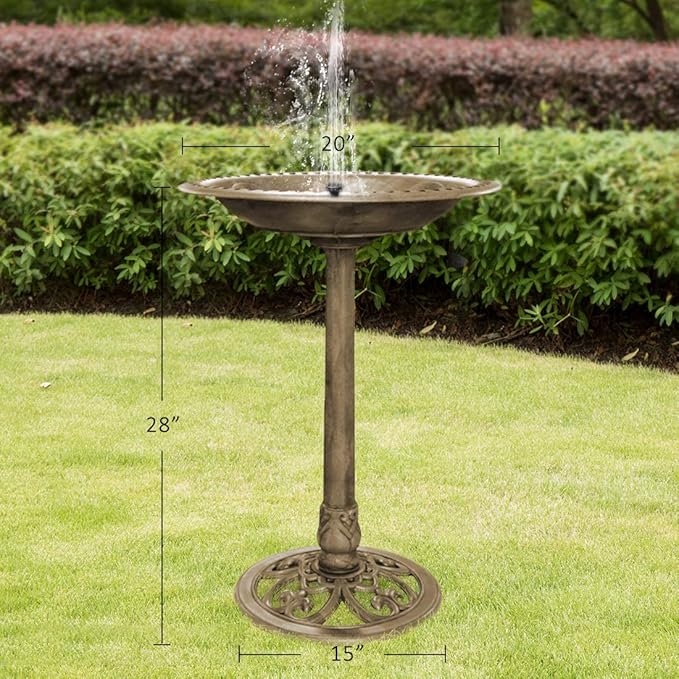 VIVOHOME Bird Bath with Solar Fountain for Outside, Polyresin Pedestal Bird Baths with Solar Powered Pump for Outdoor, Garden, Weather-Resistant Birdbaths with 20" Bowl, Golden