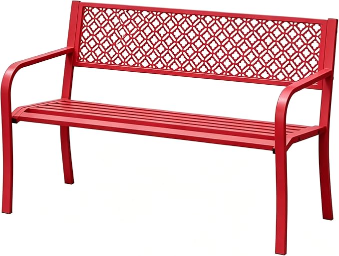 Garvee Outdoor Metal Garden Bench for 2 Person, Heavy Duty Steel Patio Bench 790 Lbs Capacity, Weather Resistant Black Porch Seating with Geometric Backrest, Outdoor Furniture for Yard, Deck, Entryway