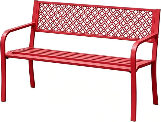 Garvee Outdoor Metal Garden Bench for 2 Person, Heavy Duty Steel Patio Bench 790 Lbs Capacity, Weather Resistant Black Porch Seating with Geometric Backrest, Outdoor Furniture for Yard, Deck, Entryway