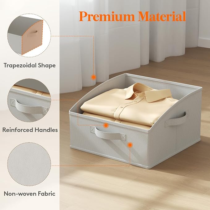 Lifewit Trapezoid Closet Storage Bin for Shelf, 6 Packs 16L, Light Gray