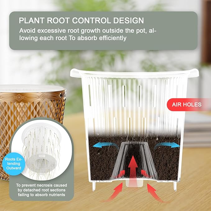 QCQHDU Self Watering Hanging Pots, 2 Pack 5.7 Inch Hanging Planters for Plants Indoor, Flower Pots with Drainage Holes and 3 Hooks Chains for Garden Home (Gold)