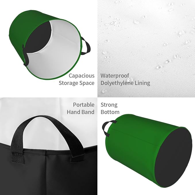19.6" Large Laundry Hamper Bag, Solid Green Trend Color Collapsible Laundry Basket Dirty Clothes Organizer Washing Bin for Family Essentials Storage
